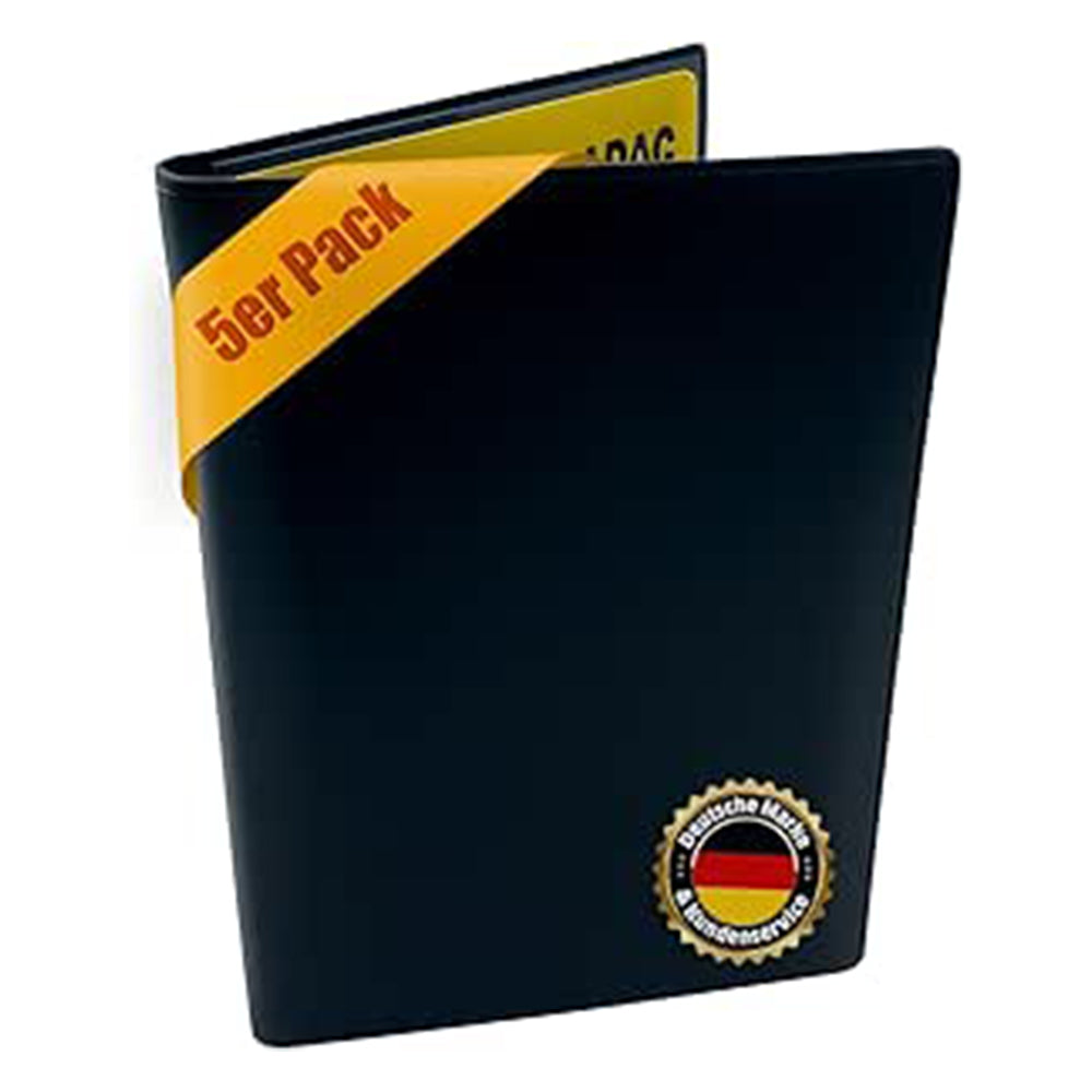 Fahrzeugscheinhüllen 5er Pack Schwarz – 4-Fach Dokumentenmappe mit 2 Kartenfächern