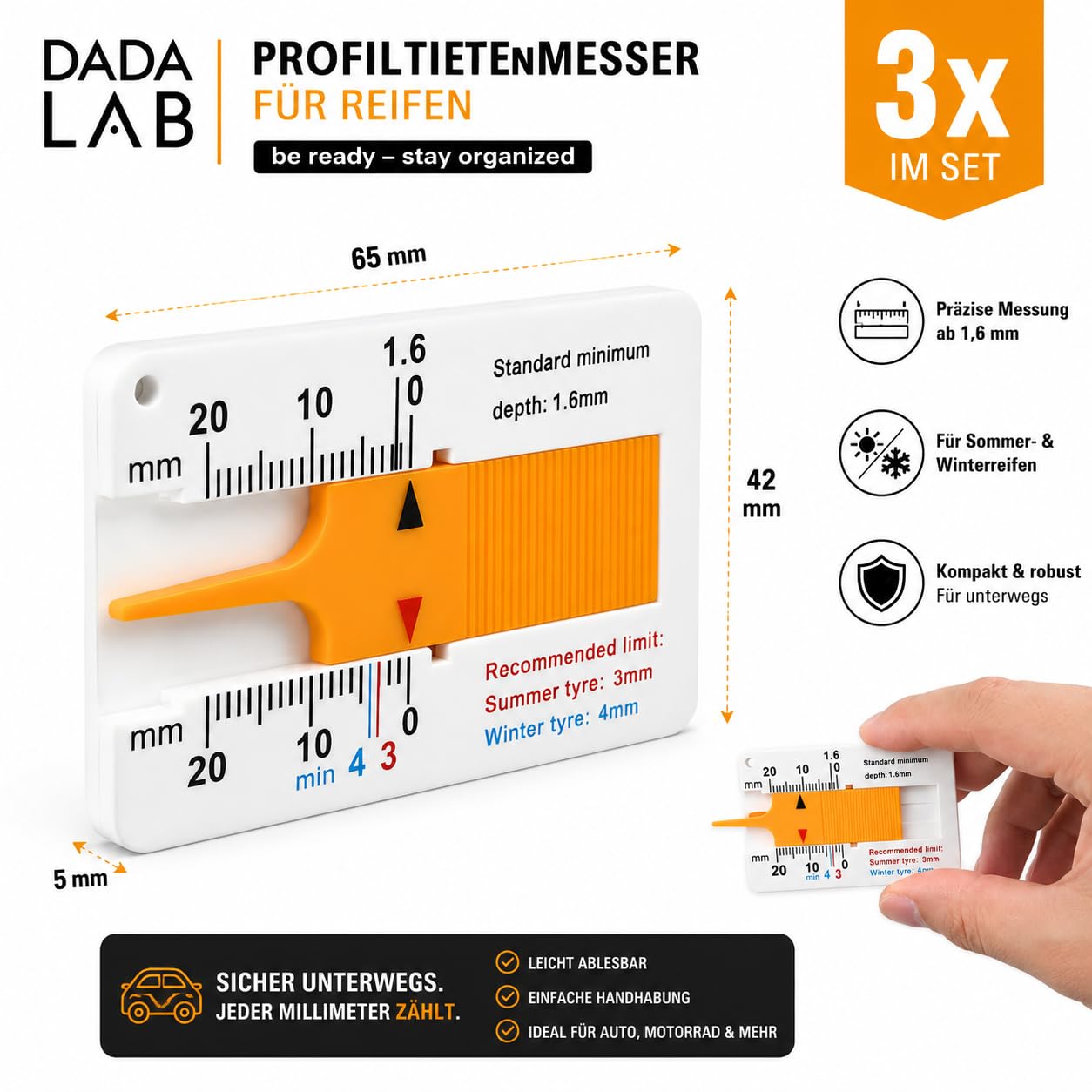 Profiltiefenmesser Reifen 3er Set – Auto, Motorrad & Wohnmobil