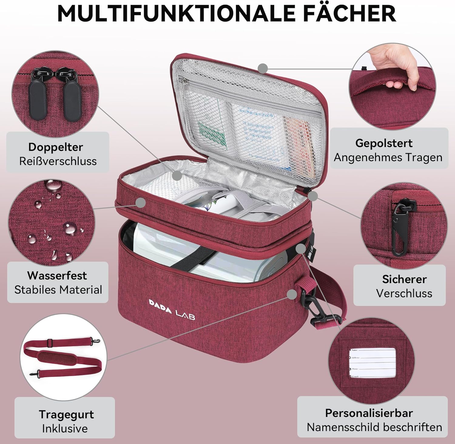 Medication Bag for Inhalation Devices – Water-Repellent Bag - Red