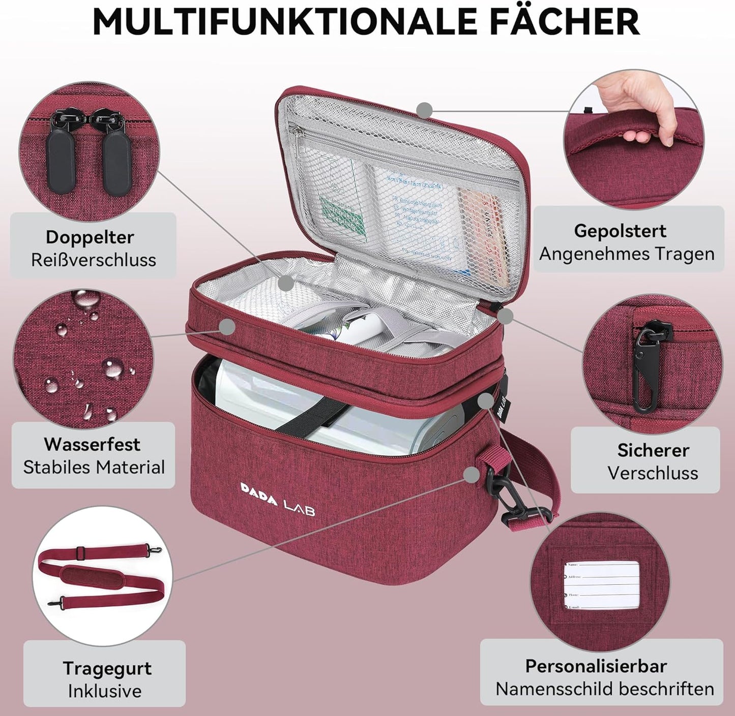 Medikamententasche für Inhalationsgeräte – Wasserabweisende Tasche - Rot