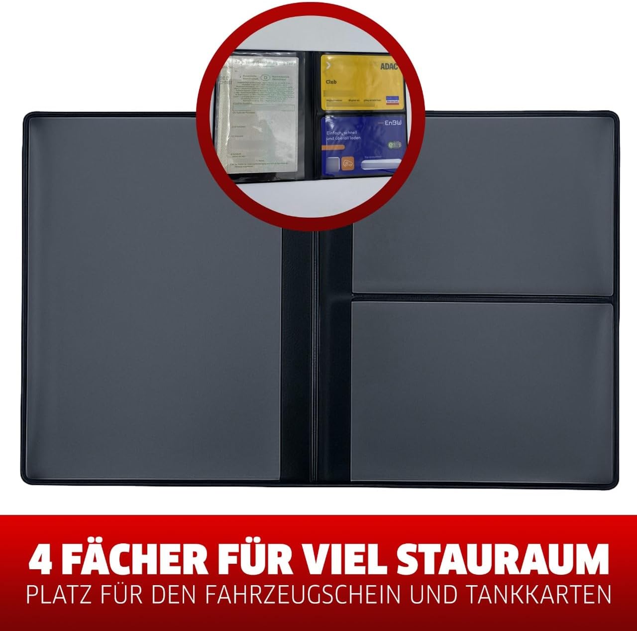 Fahrzeugscheinhüllen 5er Pack Schwarz – 4-Fach Dokumentenmappe mit 2 Kartenfächern