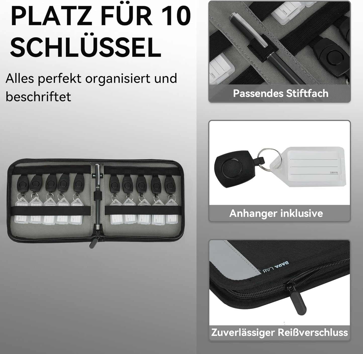 Schlüsselmappe für 10 Schlüssel – Schlüssel Organizer mit Klickverschluss