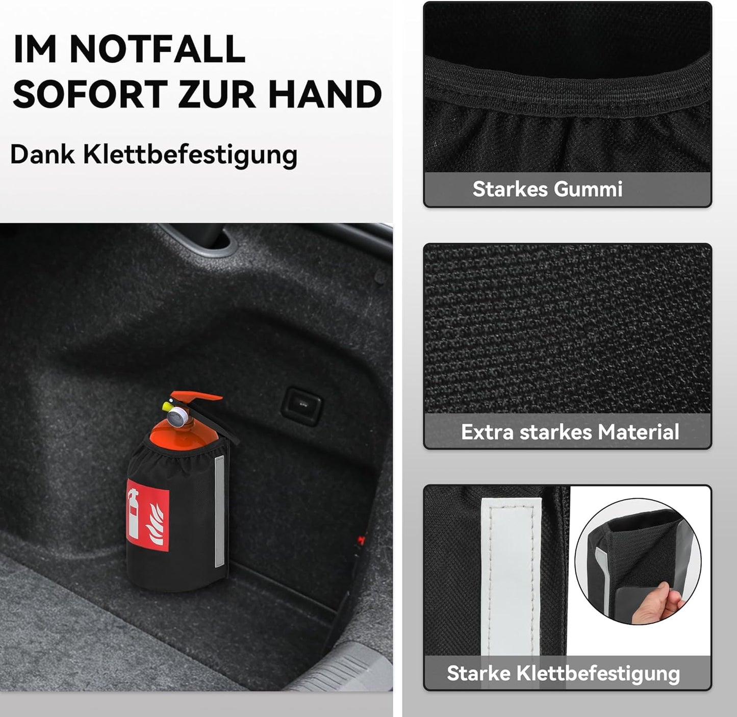 Feuerlöscher Tasche 1kg für Auto – KFZ Halterung mit Klettbefestigung