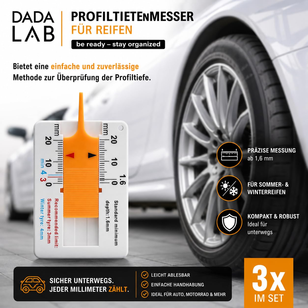 Profiltiefenmesser Reifen 3er Set – Auto, Motorrad & Wohnmobil
