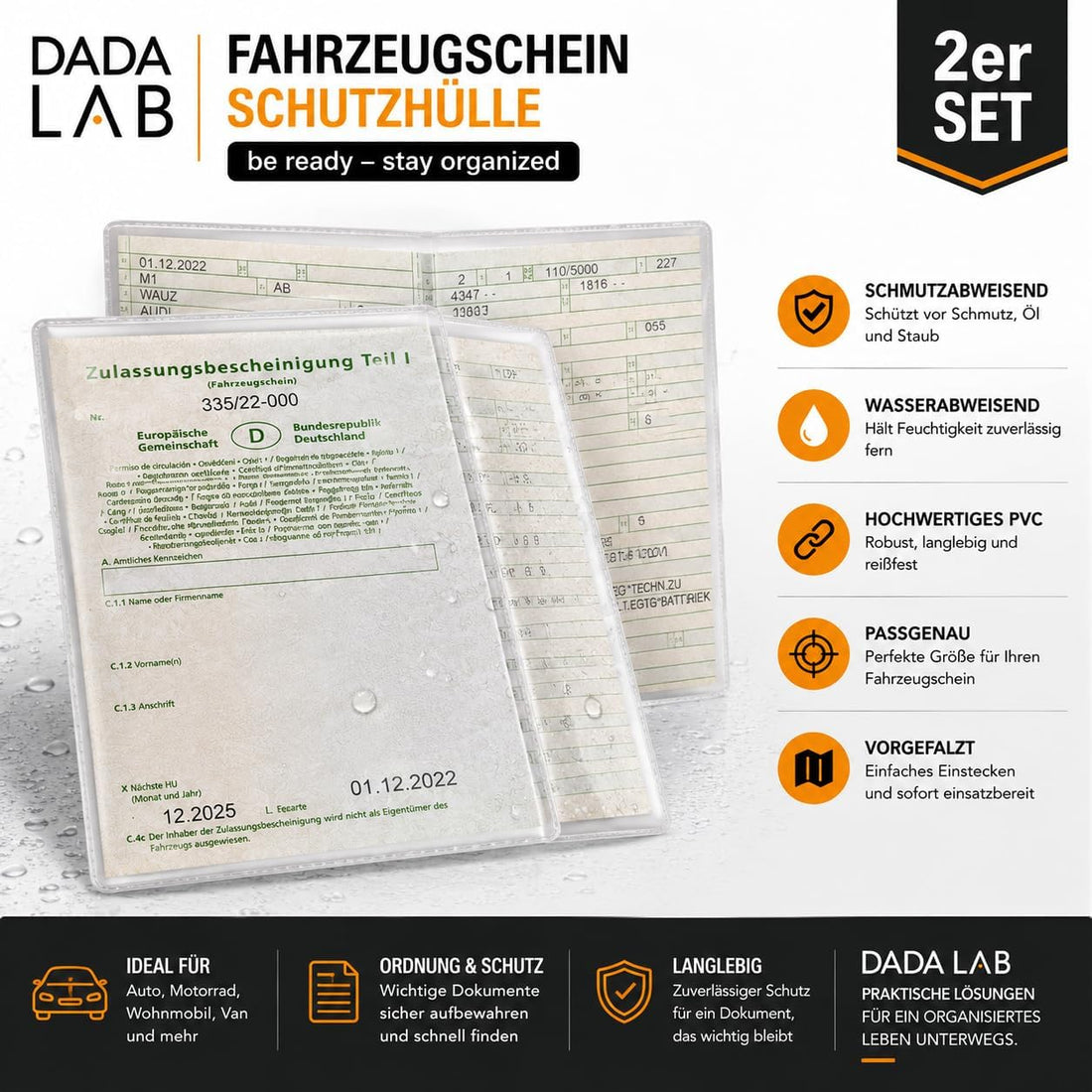 Vehicle Registration Document Holder 2-Pack – Transparent Protective Sleeve