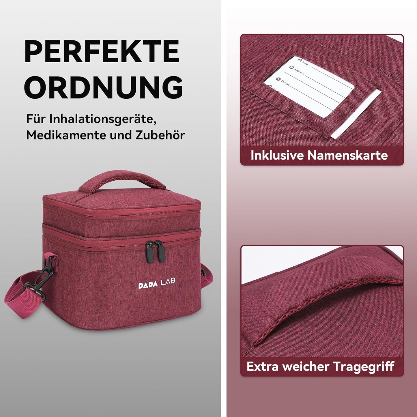 Medikamententasche für Inhalationsgeräte – Wasserabweisende Tasche - Rot