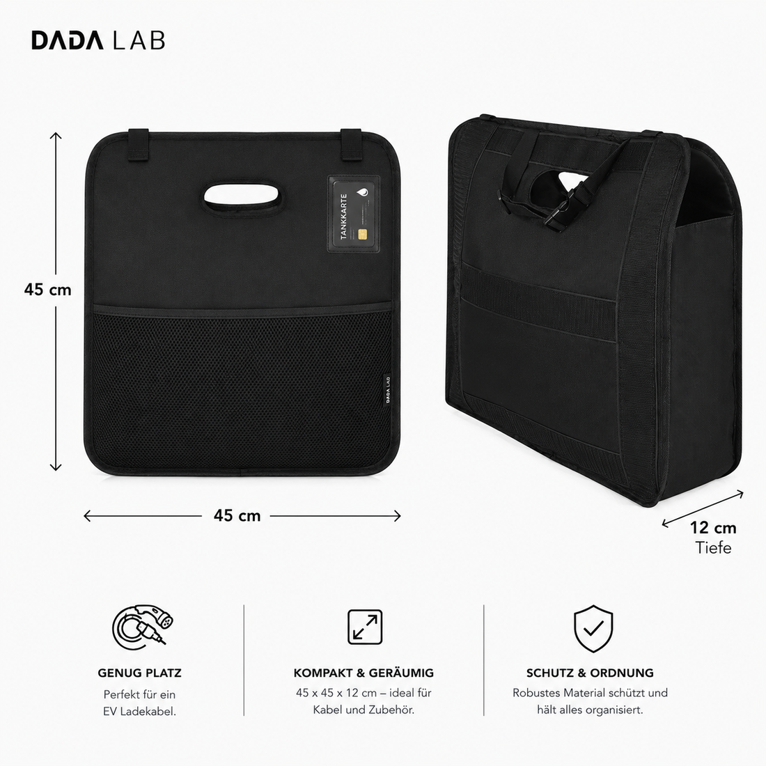 Typ 2 Ladekabel ordentlich verstaut in der DADA LAB Kabeltasche