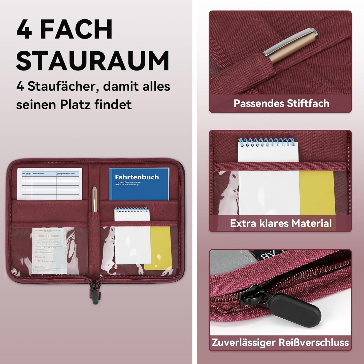 Fahrzeugmappe A5 – Handschuhfach Organizer Auto mit 4 Fächern